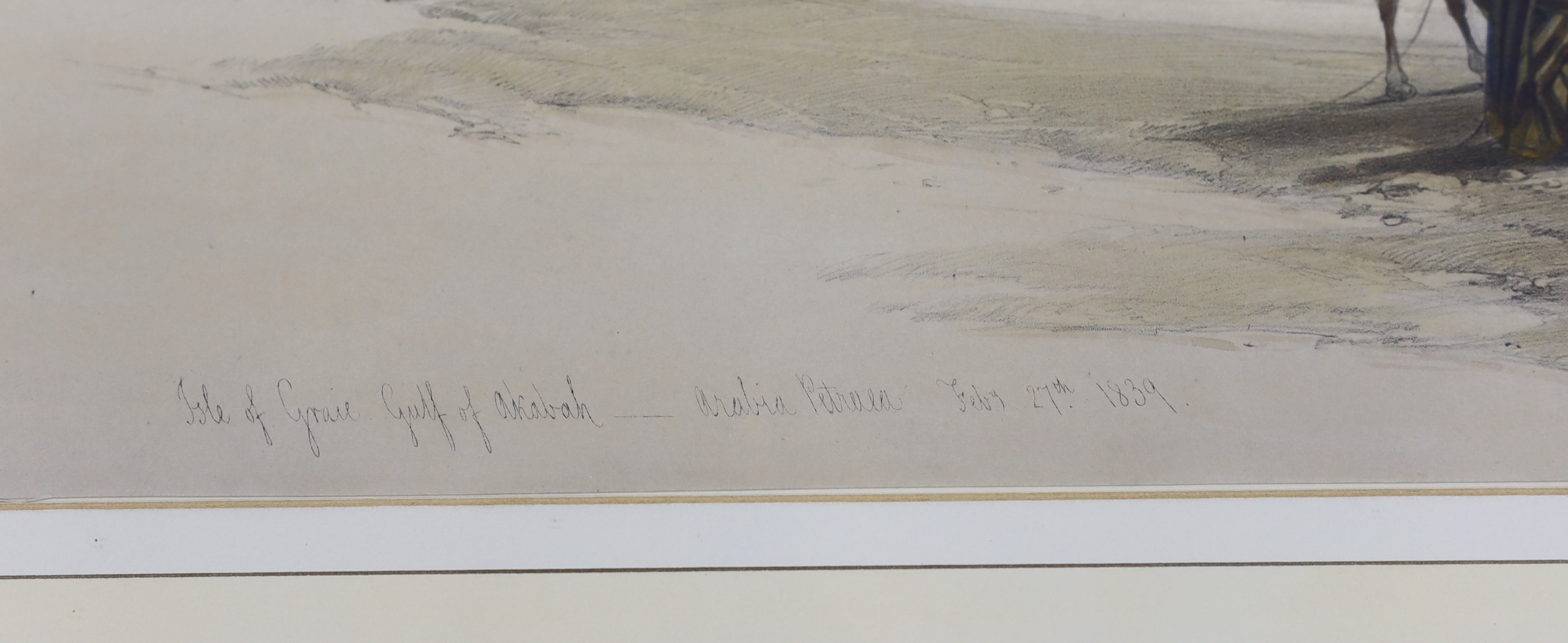 David Roberts (Scottish, 1796-1864), colour lithograph, 'Isle of Graie, Gulf of Akabah, Arabia', 34 x 50cm